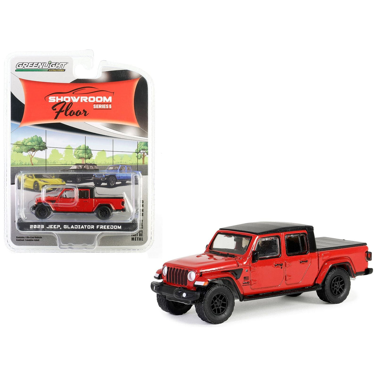 2023 Jeep Gladiator Freedom Pickup Truck Firecracker Red with Black Top "Showroom Floor" Series 5 1/64 Diecast Model Car by Greenlight - Greenlight - ModelCars.com