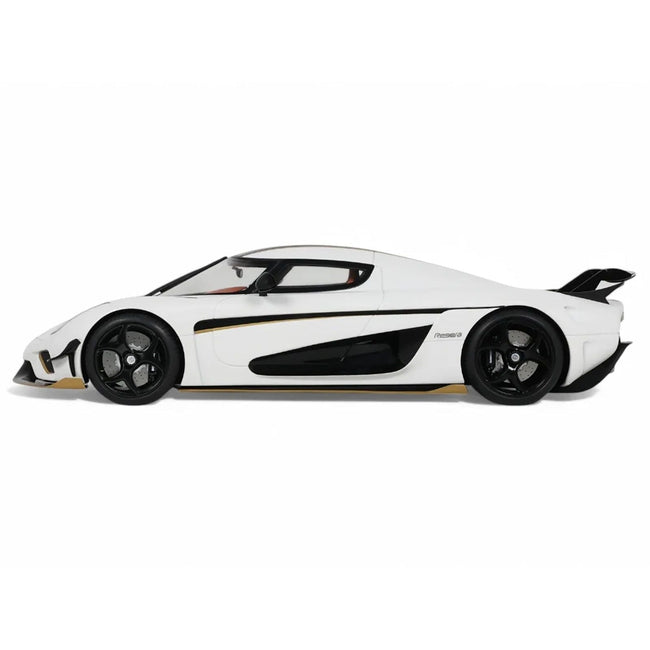2023 Koenigsegg Regera White with Black Stripes 1/18 Model Car by GT Spirit-GT Spirit-ModelCars.com