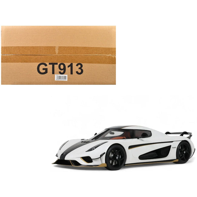 2023 Koenigsegg Regera White with Black Stripes 1/18 Model Car by GT Spirit-GT Spirit-ModelCars.com