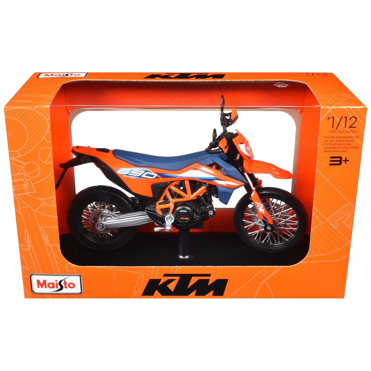 2023 KTM 690 SMC R Orange and Blue with Display Base 1/12 Diecast Model by Maisto-Maisto-ModelCars.com