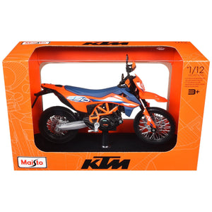 2023 KTM 690 SMC R Orange and Blue with Display Base 1/12 Diecast Model by Maisto