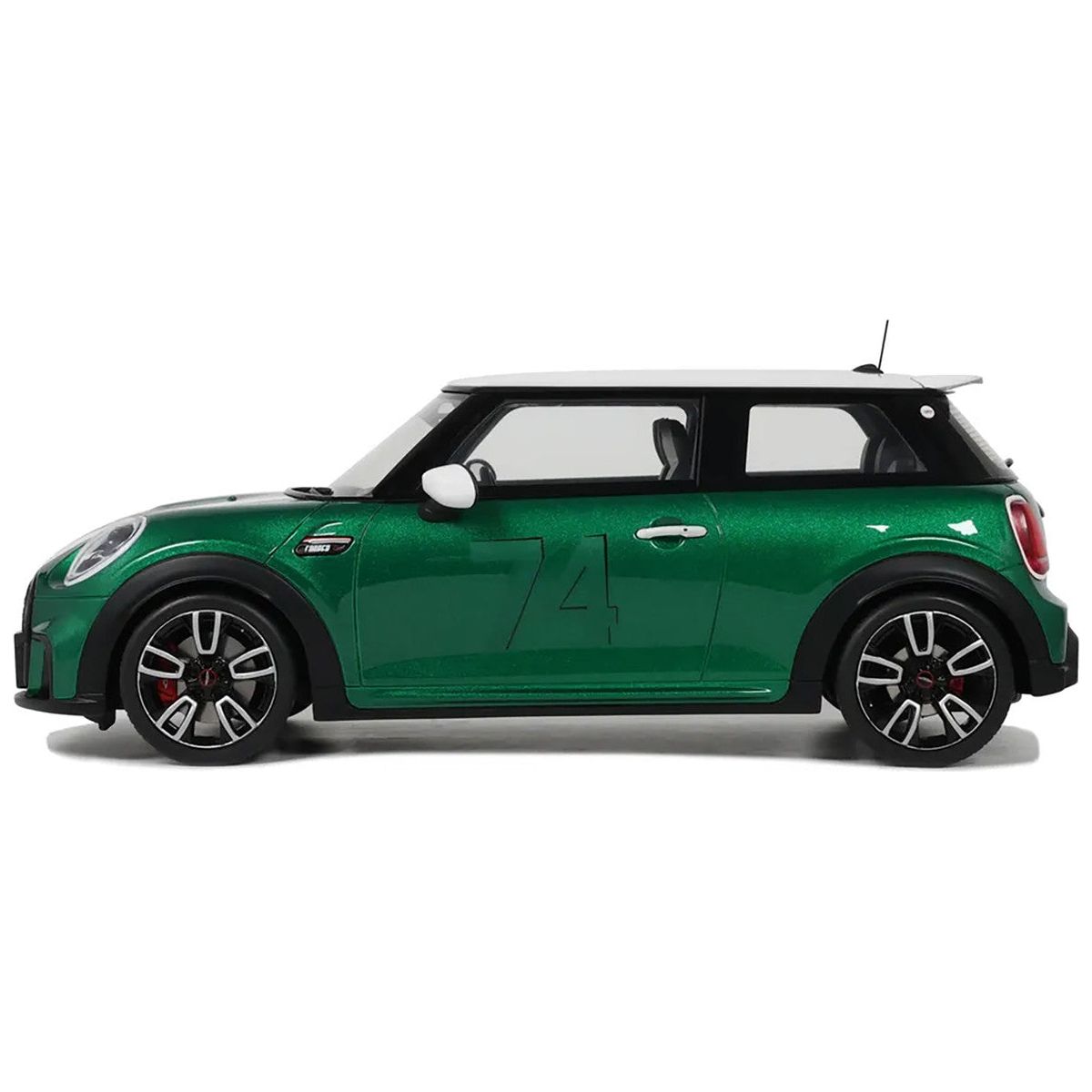 2023 Mini Cooper F56 JCW 74 British Racing Green with White Top and Stripes 1/18 Model Car by Otto Mobile - Otto Mobile - ModelCars.com