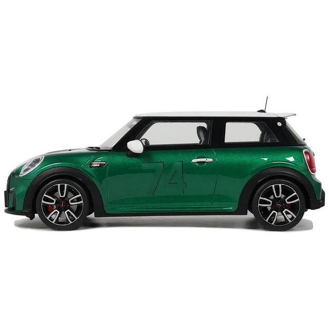 2023 Mini Cooper F56 JCW 74 British Racing Green with White Top and Stripes 1/18 Model Car by Otto Mobile - Otto Mobile - ModelCars.com