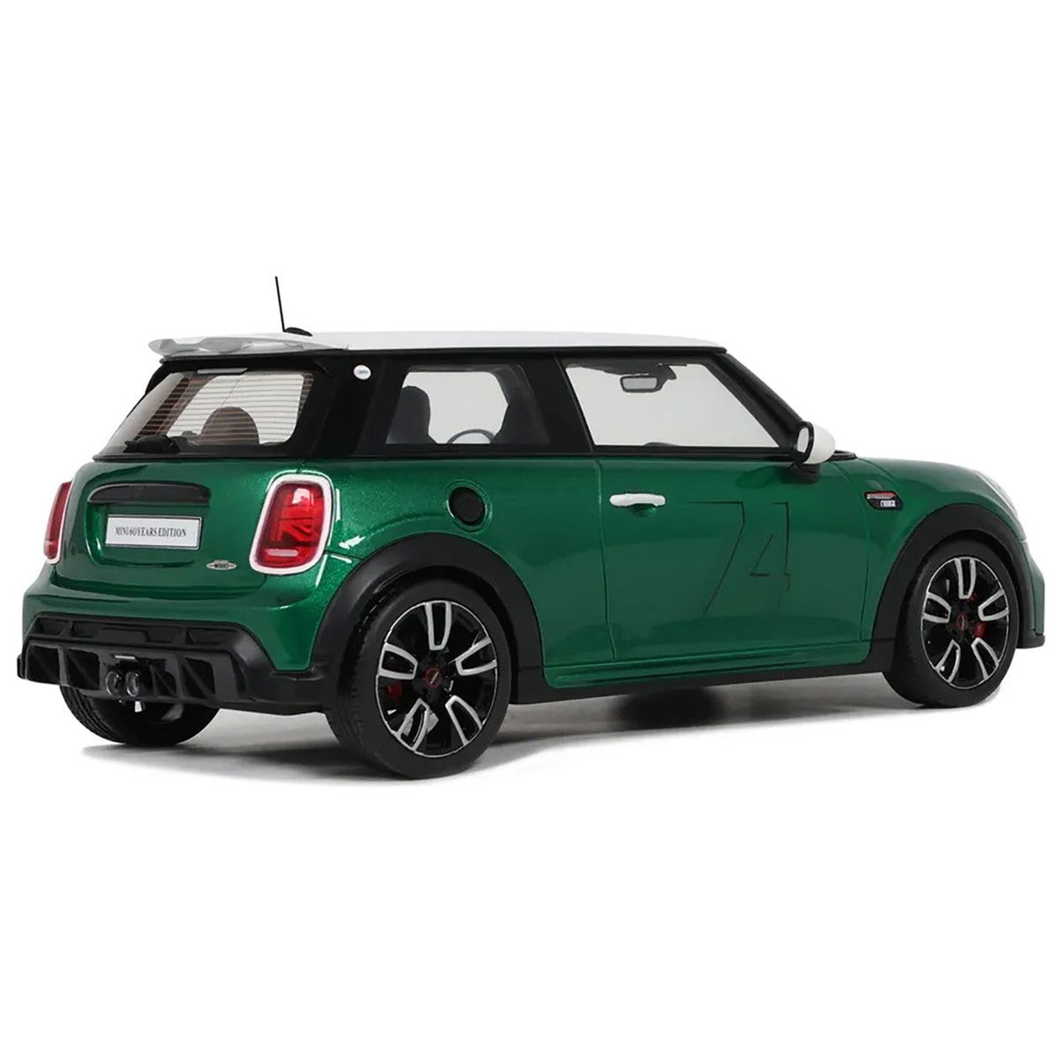 2023 Mini Cooper F56 JCW 74 British Racing Green with White Top and Stripes 1/18 Model Car by Otto Mobile - Otto Mobile - ModelCars.com