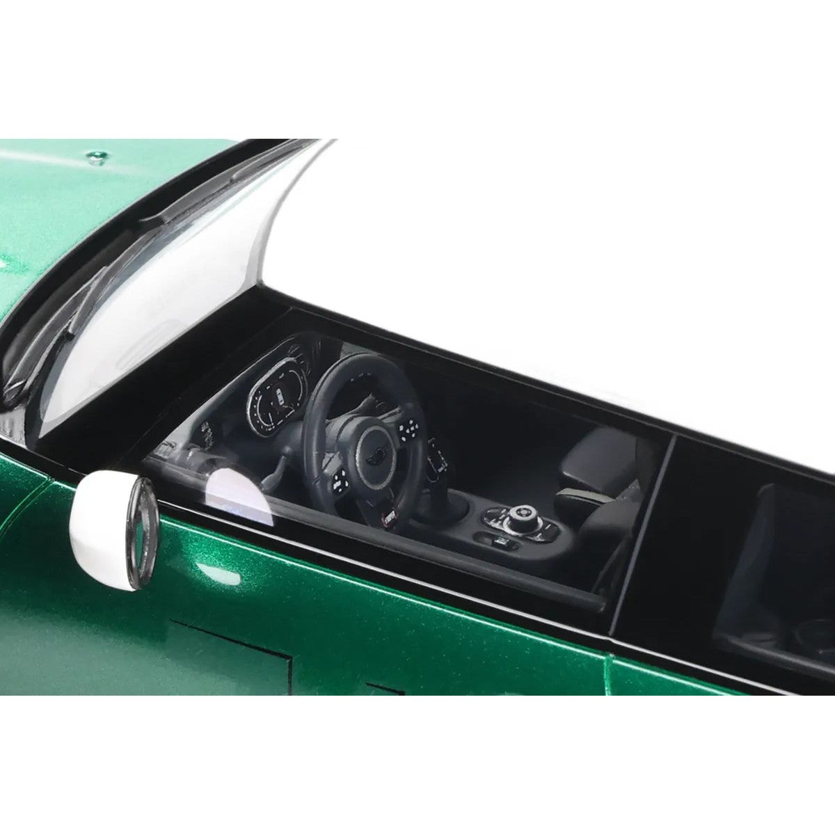 2023 Mini Cooper F56 JCW 74 British Racing Green with White Top and Stripes 1/18 Model Car by Otto Mobile - Otto Mobile - ModelCars.com