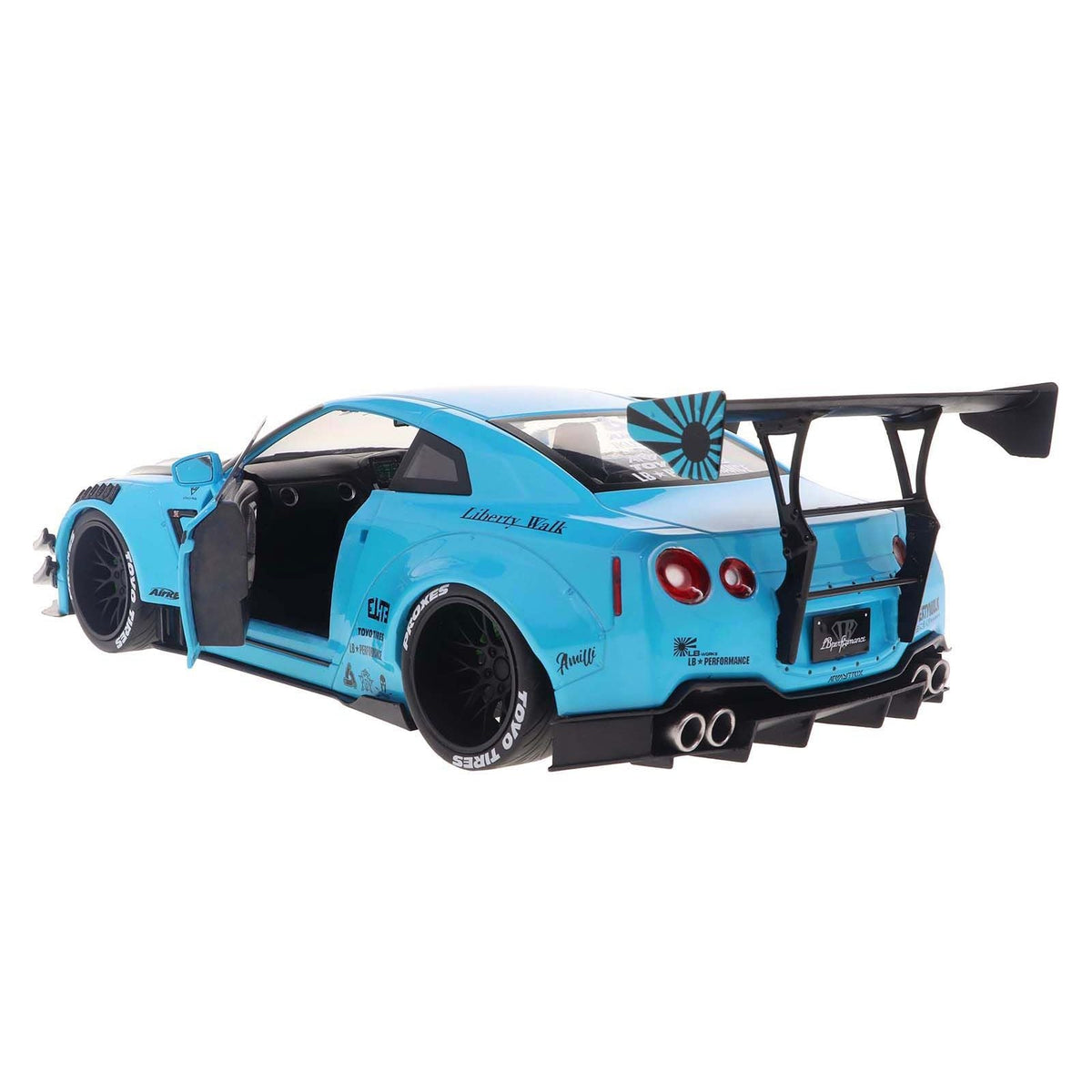 2023 Nissan GT-R (R35) Liberty Walk Body Kit 2.0 RHD (Right Hand Drive) Baby Blue with Carbon Hood 1/18 Diecast Model Car by Solido-Solido-ModelCars.com