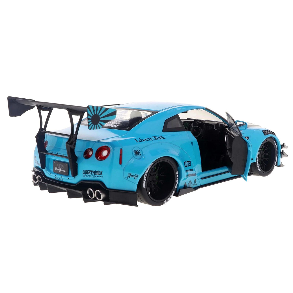 2023 Nissan GT-R (R35) Liberty Walk Body Kit 2.0 RHD (Right Hand Drive) Baby Blue with Carbon Hood 1/18 Diecast Model Car by Solido-Solido-ModelCars.com