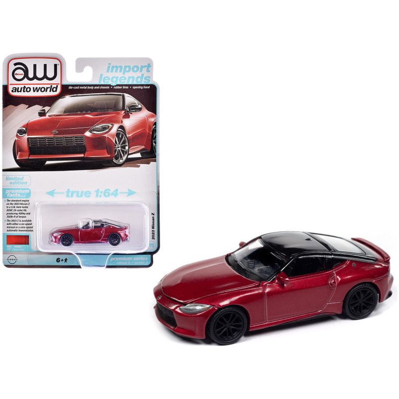 2023 Nissan Z Passion Red Metallic with Black Top "Import Legends" Series 1/64 Diecast Model Car by Auto World - Autoworld - ModelCars.com