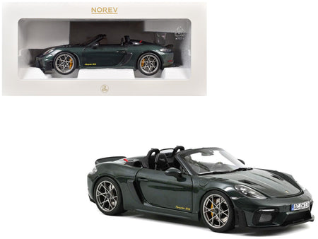 2023 Porsche 718 Spyder RS Weissach Pack Forest Green Metallic with Carbon Hood Stripes 1/18 Diecast Model Car by Norev-Norev-ModelCars.com