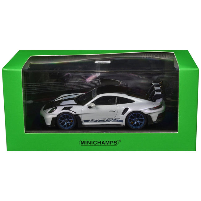 2023 Porsche 911 (992) GT3 RS "Weissach Package" Gray Metallic with Blue Accents and Carbon Stripes and Top "Nurnburgring" Limited Edition to 649 pieces Worldwide 1/43 Diecast Model Car by Minichamps-Minichamps-ModelCars.com