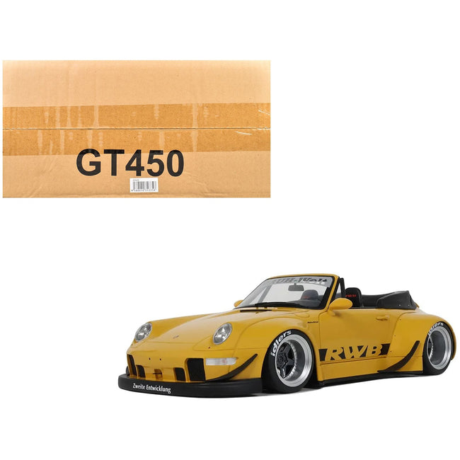 2023 Porsche 911 RWB Body Kit Yellow with Black Stripes 1/18 Model Car by GT Spirit-GT Spirit-ModelCars.com