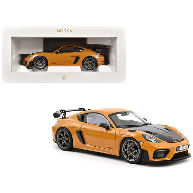 2023 Porsche Cayman GT4 RS Weissach Pack Bahama Yellow with Carbon Hood 1/18 Diecast Model Car by Norev-Norev-ModelCars.com
