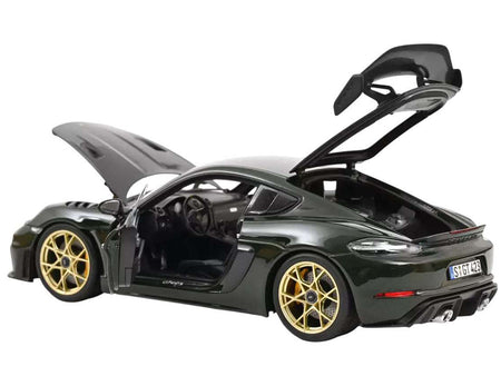 2023 Porsche Cayman GT4 RS Weissach Pack Brewster Green with Carbon Hood 1/18 Diecast Model Car by Norev-Norev-ModelCars.com