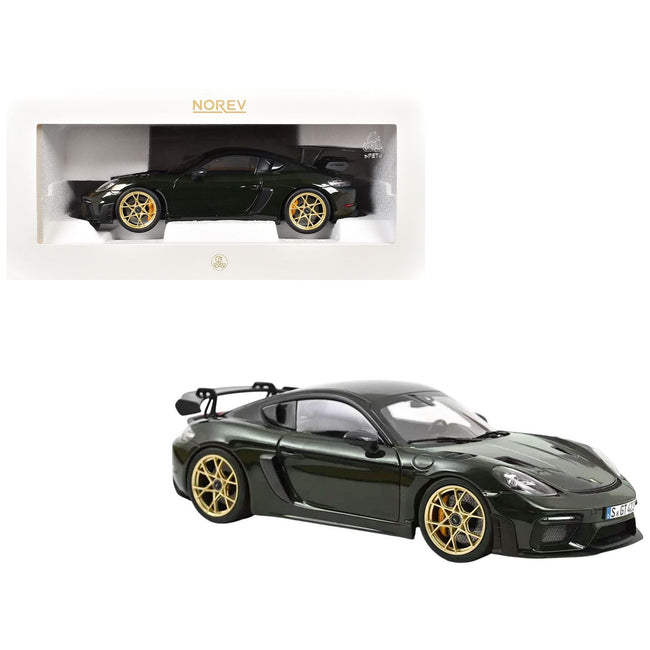 2023 Porsche Cayman GT4 RS Weissach Pack Brewster Green with Carbon Hood 1/18 Diecast Model Car by Norev-Norev-ModelCars.com