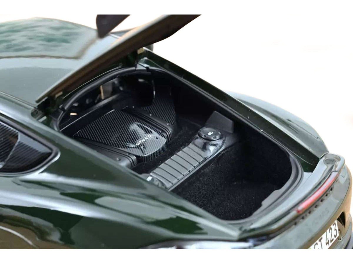 2023 Porsche Cayman GT4 RS Weissach Pack Brewster Green with Carbon Hood 1/18 Diecast Model Car by Norev-Norev-ModelCars.com