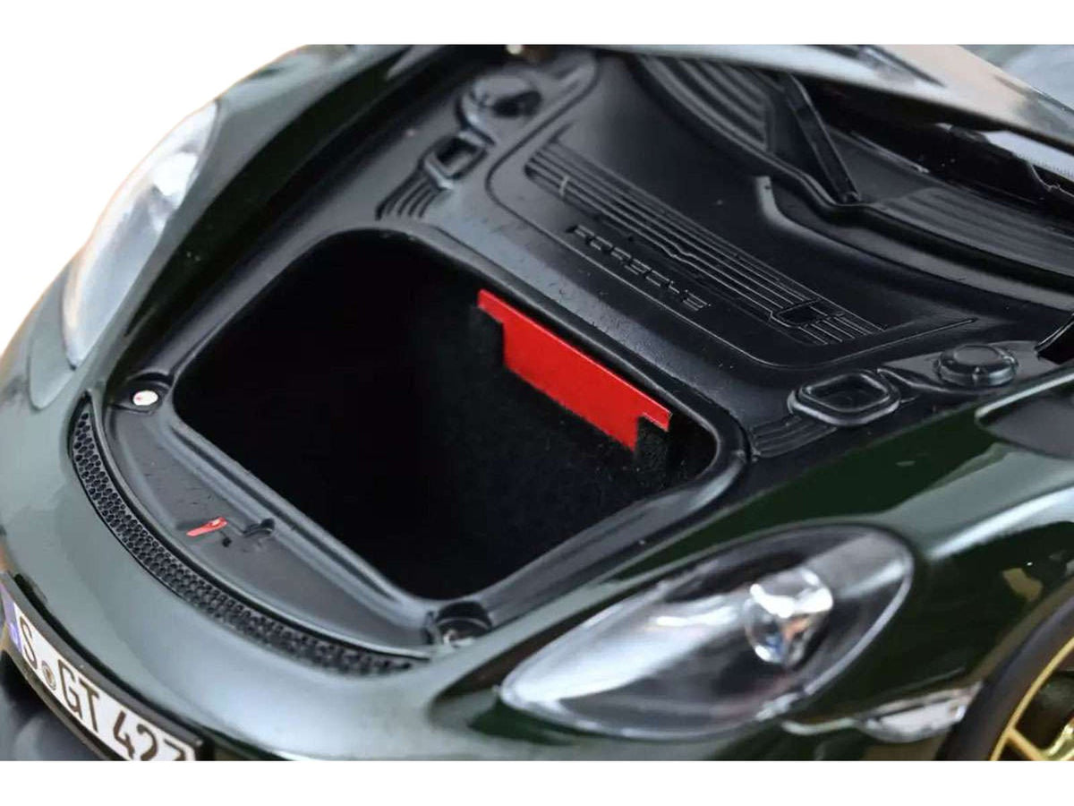 2023 Porsche Cayman GT4 RS Weissach Pack Brewster Green with Carbon Hood 1/18 Diecast Model Car by Norev-Norev-ModelCars.com