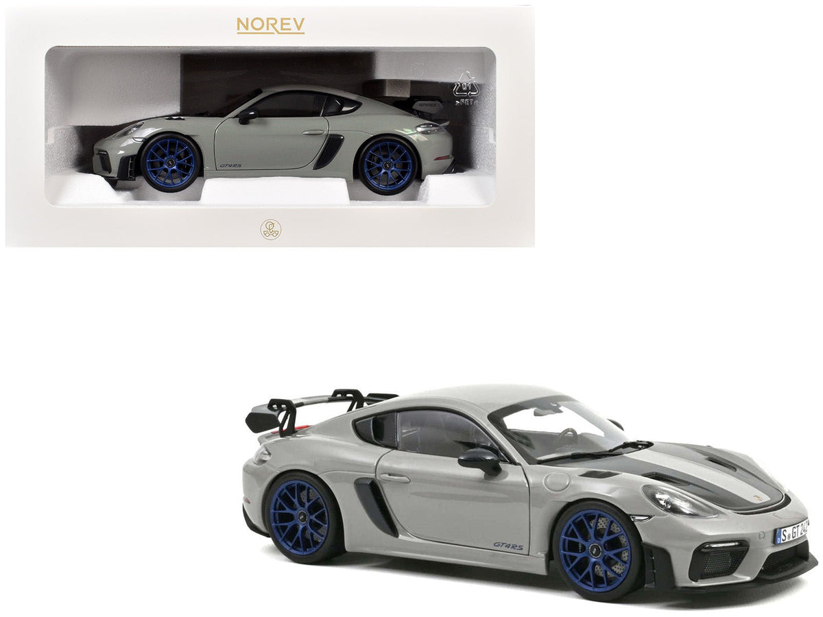 2023 Porsche Cayman GT4 RS Weissach Pack Chalk Gray with Carbon Hood Stripes 1/18 Diecast Model Car by Norev-Norev-ModelCars.com