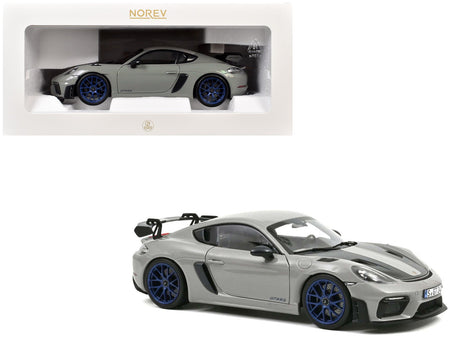 2023 Porsche Cayman GT4 RS Weissach Pack Chalk Gray with Carbon Hood Stripes 1/18 Diecast Model Car by Norev-Norev-ModelCars.com