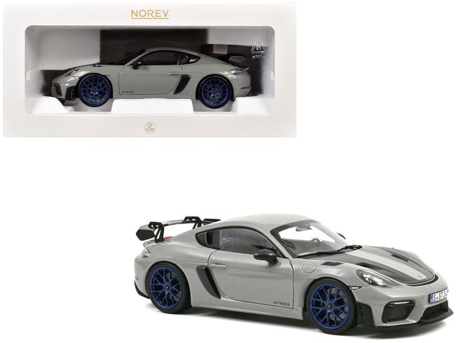 2023 Porsche Cayman GT4 RS Weissach Pack Chalk Gray with Carbon Hood Stripes 1/18 Diecast Model Car by Norev-Norev-ModelCars.com