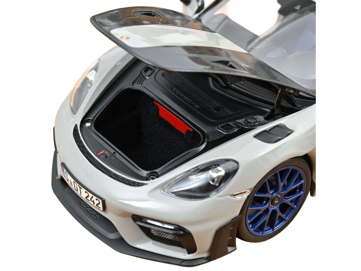 2023 Porsche Cayman GT4 RS Weissach Pack Chalk Gray with Carbon Hood Stripes 1/18 Diecast Model Car by Norev-Norev-ModelCars.com