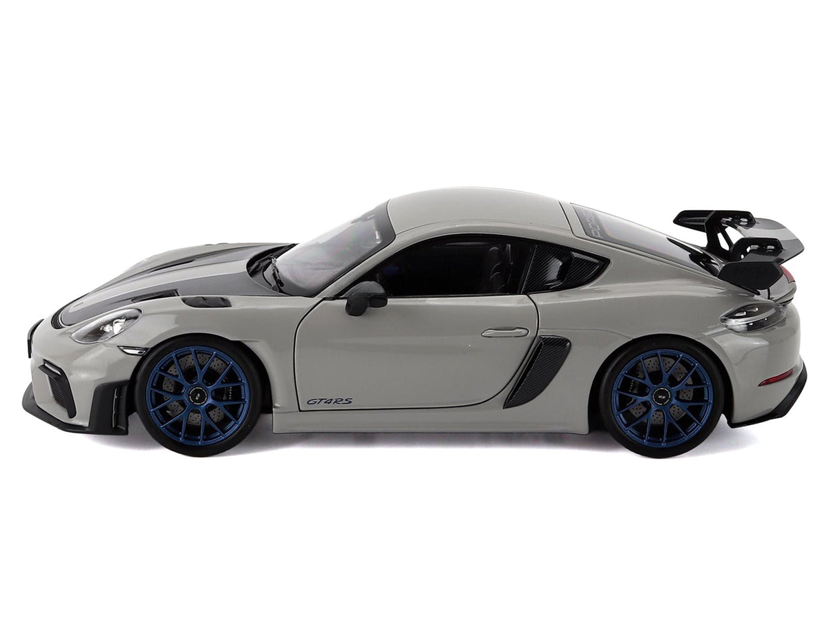 2023 Porsche Cayman GT4 RS Weissach Pack Chalk Gray with Carbon Hood Stripes 1/18 Diecast Model Car by Norev-Norev-ModelCars.com