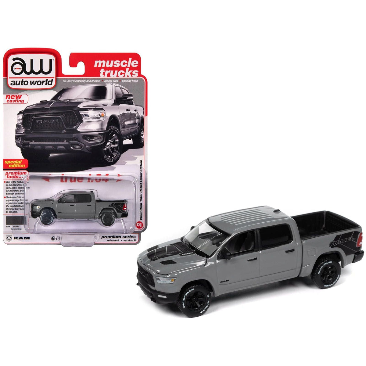 2023 Ram 1500 Rebel Havoc Edition Pickup Truck Ceramic Gray "Muscle Trucks" Series 1/64 Diecast Model Car by Auto World-Autoworld-ModelCars.com
