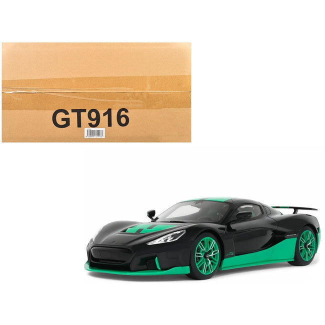 2023 Rimac Nevera Black with Green Stripes 1/18 Model Car by GT Spirit-GT Spirit-ModelCars.com