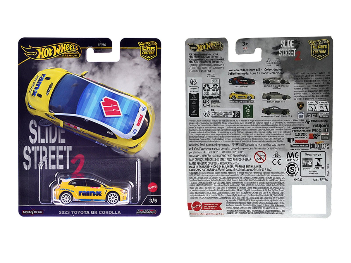 2023 Toyota GR Corolla "Rain X" Yellow "Slide Street 2" Series Diecast Model Car by Hot Wheels-Hotwheels-ModelCars.com