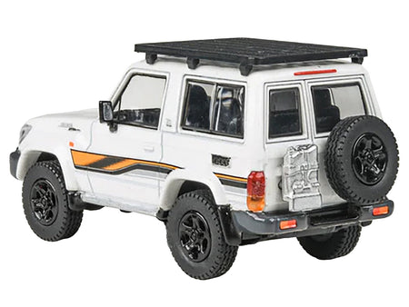 2023 Toyota Land Cruiser 71 White "70th Anniversary" with Stripes and Roofrack 1/64 Diecast Model Car by Paragon Models-Paragon-ModelCars.com