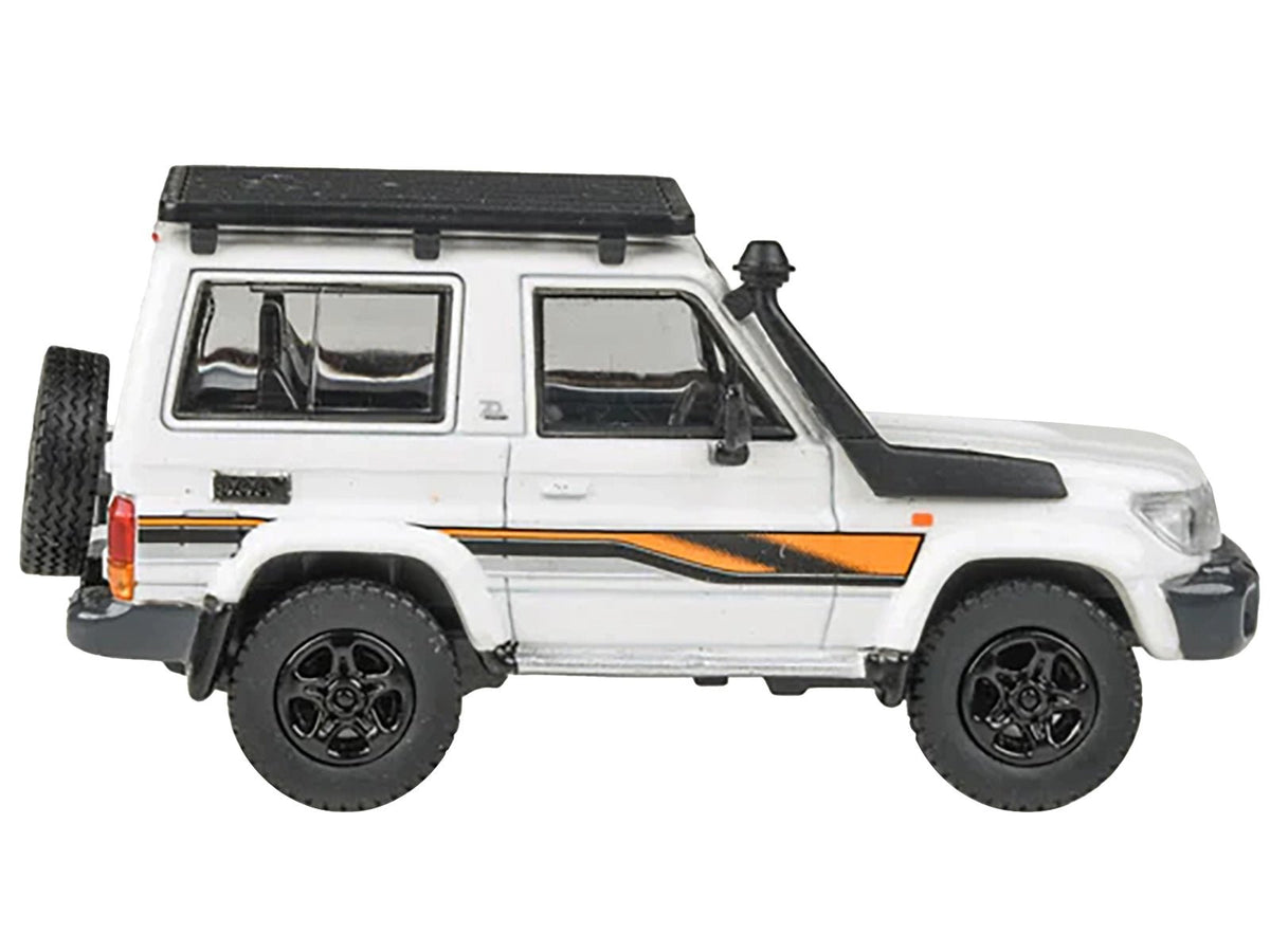 2023 Toyota Land Cruiser 71 White "70th Anniversary" with Stripes and Roofrack 1/64 Diecast Model Car by Paragon Models-Paragon-ModelCars.com