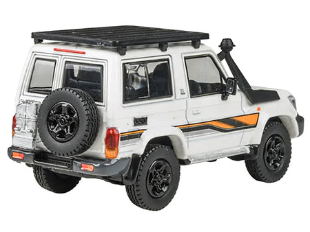 2023 Toyota Land Cruiser 71 White "70th Anniversary" with Stripes and Roofrack 1/64 Diecast Model Car by Paragon Models-Paragon-ModelCars.com