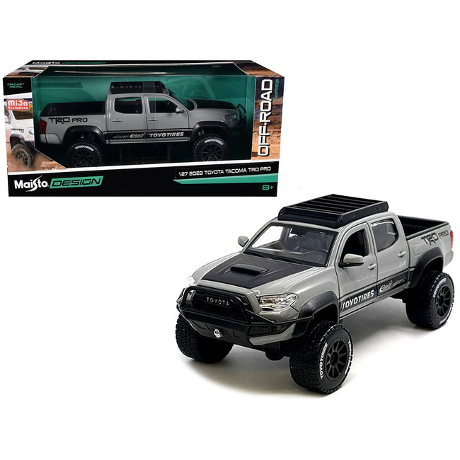 2023 Toyota Tacoma TRD PRO Off Road Pickup Truck Cement Gray with Black Hood and Roofrack "Maisto Design" Series 1/27 Diecast Model Car by Maisto-Maisto-ModelCars.com