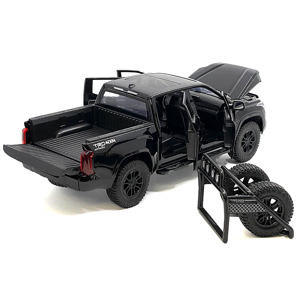 2023 Toyota Tundra TRD 4x4 Pickup Truck Black with Sunroof and Wheel Rack 1/24 Diecast Model Car-Other-ModelCars.com