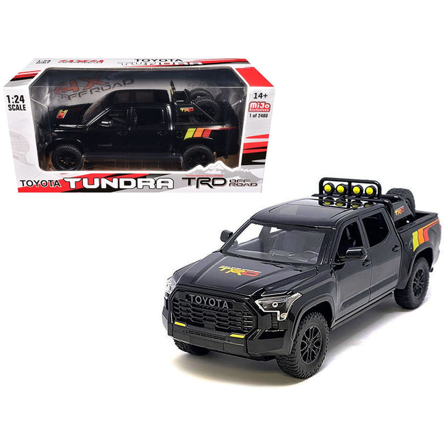 2023 Toyota Tundra TRD 4x4 Pickup Truck Black with TRD Stripes with Sunroof and Wheel Rack Limited Edition to 2400 pieces Worldwide 1/24 Diecast Model Car-Other-ModelCars.com