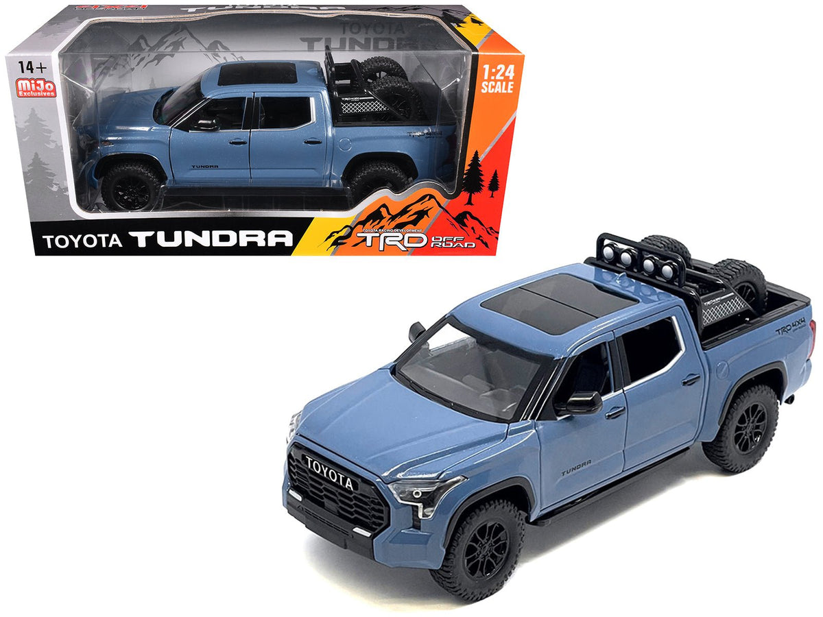 2023 Toyota Tundra TRD 4x4 Pickup Truck Cavalry Blue with Sunroof and Wheel Rack 1/24 Diecast Model Car-Other-ModelCars.com