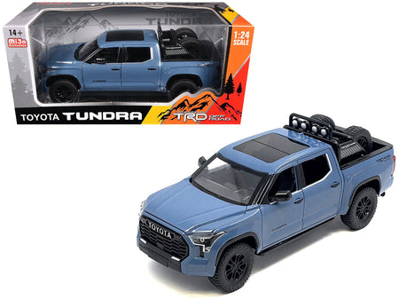 2023 Toyota Tundra TRD 4x4 Pickup Truck Cavalry Blue with Sunroof and Wheel Rack 1/24 Diecast Model Car-Other-ModelCars.com