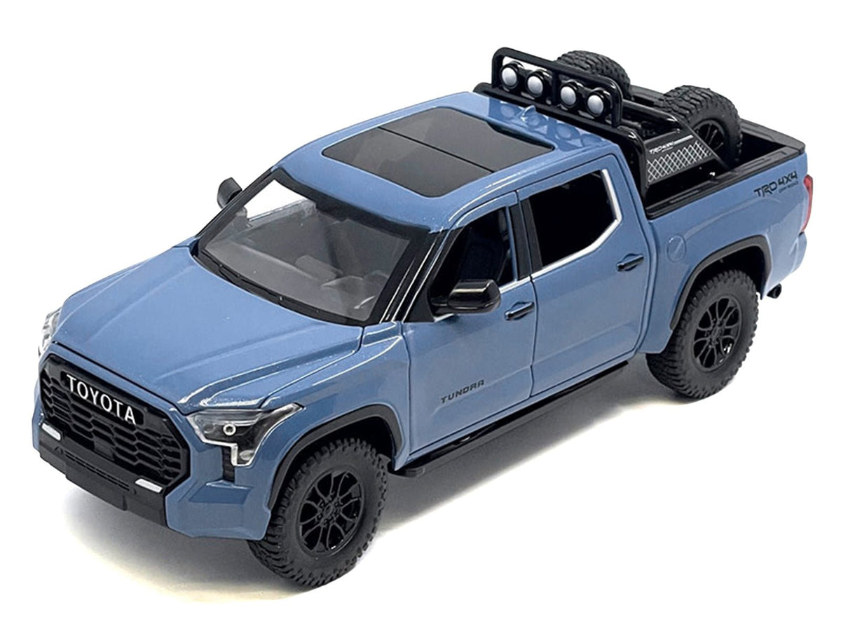 2023 Toyota Tundra TRD 4x4 Pickup Truck Cavalry Blue with Sunroof and Wheel Rack 1/24 Diecast Model Car-Other-ModelCars.com