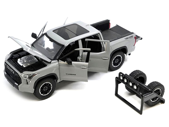 2023 Toyota Tundra TRD 4x4 Pickup Truck Cement Gray with Sunroof and Wheel Rack 1/24 Diecast Model Car-Other-ModelCars.com