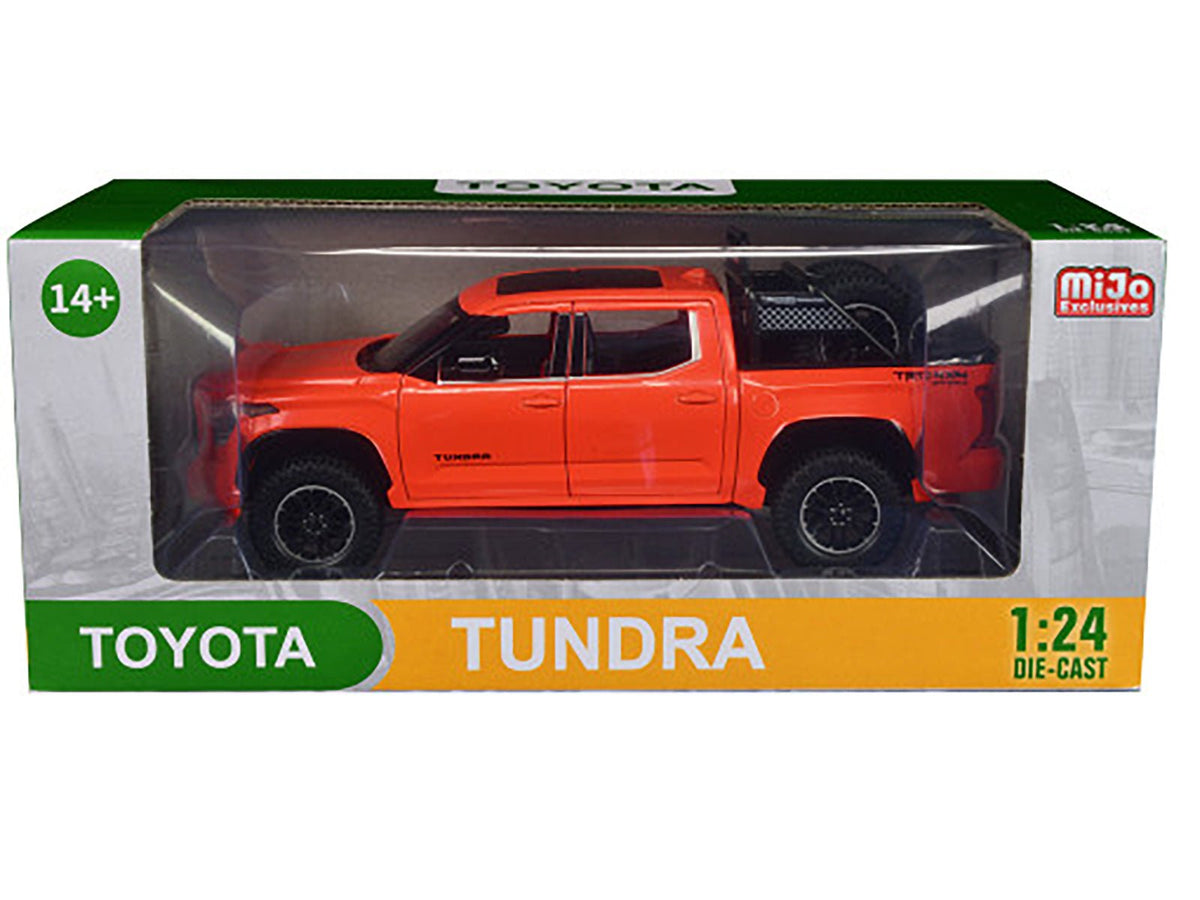 2023 Toyota Tundra TRD 4x4 Pickup Truck Solar Octane Orange with Sunroof and Wheel Rack 1/24 Diecast Model Car-Other-ModelCars.com