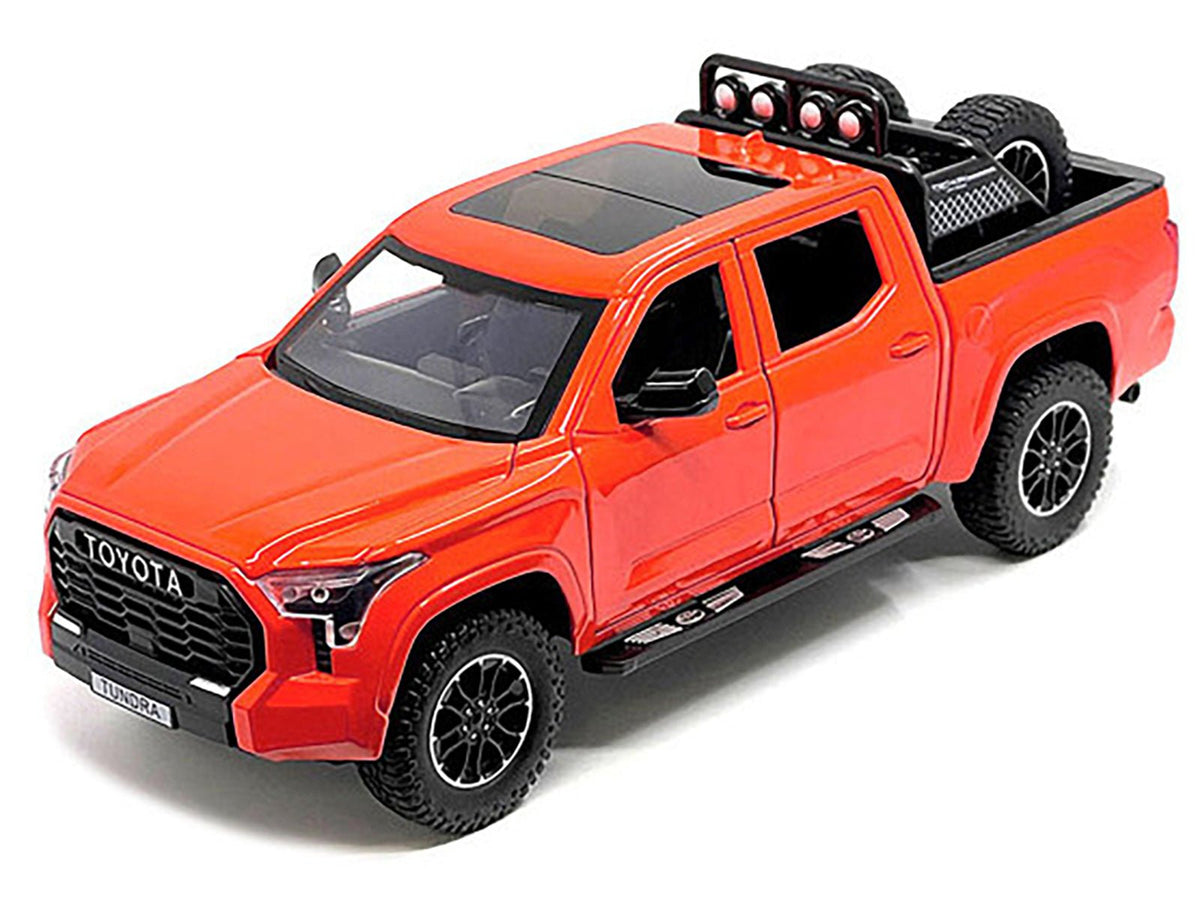 2023 Toyota Tundra TRD 4x4 Pickup Truck Solar Octane Orange with Sunroof and Wheel Rack 1/24 Diecast Model Car-Other-ModelCars.com