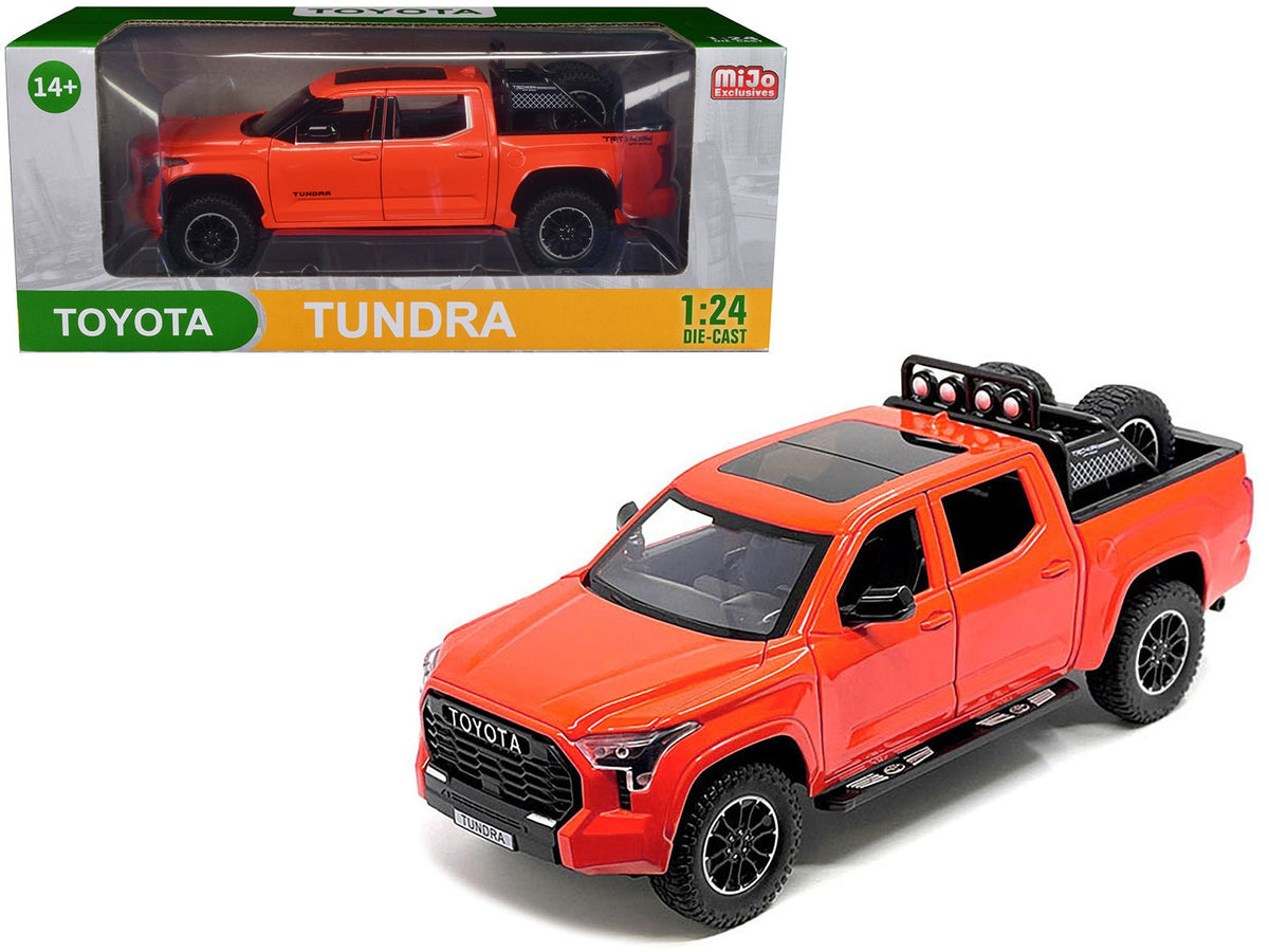 2023 Toyota Tundra TRD 4x4 Pickup Truck Solar Octane Orange with Sunroof and Wheel Rack 1/24 Diecast Model Car-Other-ModelCars.com