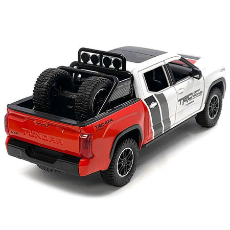 2023 Toyota Tundra TRD 4x4 Pickup Truck White and Red with Black and Gray Stripes with Sunroof and Wheel Rack Limited Edition to 2400 pieces Worldwide 1/24 Diecast Model Car-Other-ModelCars.com
