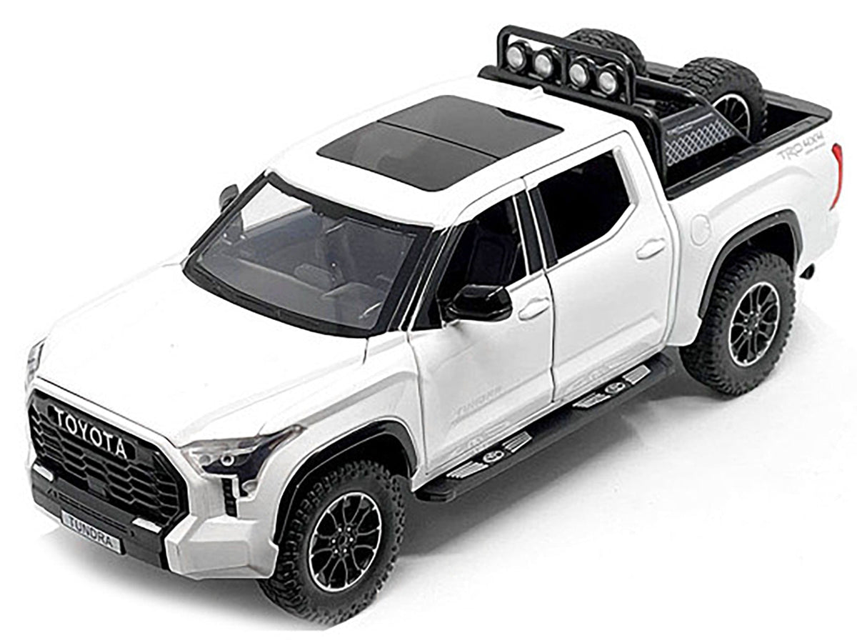 2023 Toyota Tundra TRD 4x4 Pickup Truck White Metallic with Sunroof and Wheel Rack 1/24 Diecast Model Car-Other-ModelCars.com