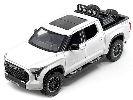 2023 Toyota Tundra TRD 4x4 Pickup Truck White Metallic with Sunroof and Wheel Rack 1/24 Diecast Model Car-Other-ModelCars.com