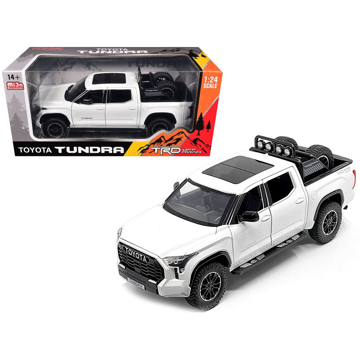 2023 Toyota Tundra TRD 4x4 Pickup Truck White Metallic with Sunroof and Wheel Rack 1/24 Diecast Model Car-Other-ModelCars.com