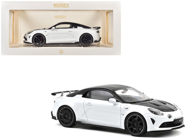 2024 Alpine A110 R Pearl White Metallic with Carbon Hood and Top 1/18 Diecast Model Car by Norev-Norev-ModelCars.com