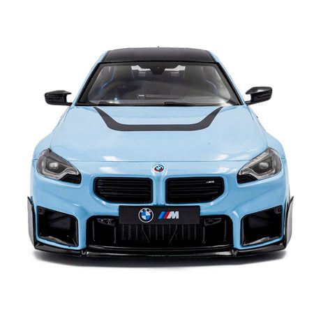2024 BMW M2 Performance Parts Zandvoort Blue with Carbon Top and Black Stripes 1/18 Diecast Model Car by Solido-Solido-ModelCars.com