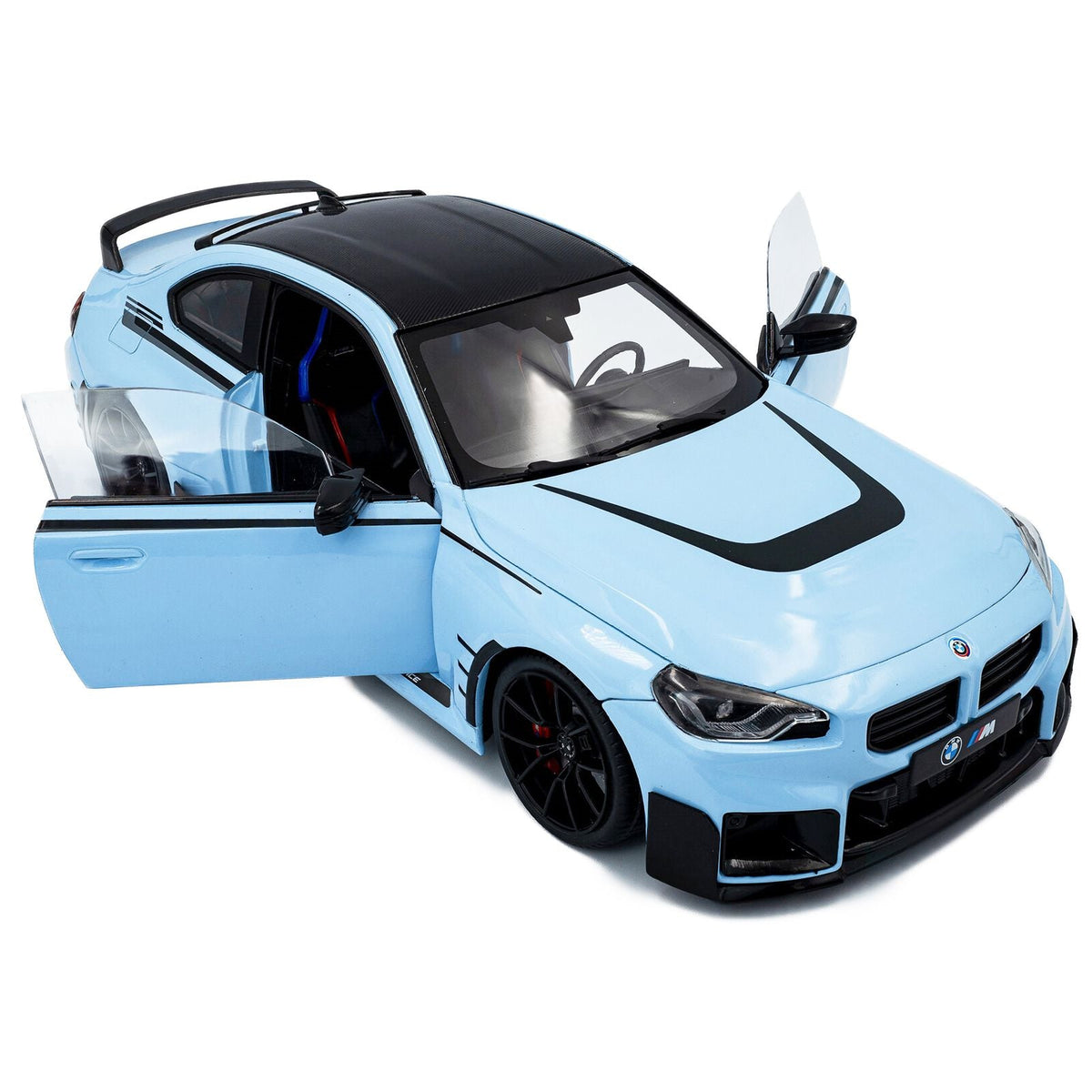 2024 BMW M2 Performance Parts Zandvoort Blue with Carbon Top and Black Stripes 1/18 Diecast Model Car by Solido-Solido-ModelCars.com