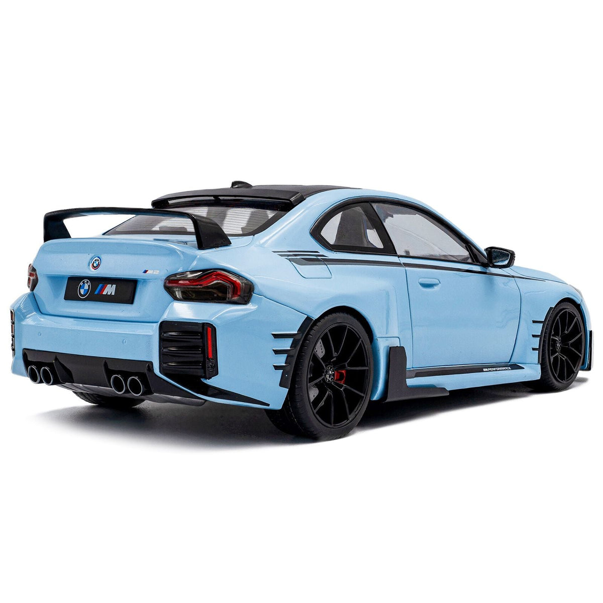 2024 BMW M2 Performance Parts Zandvoort Blue with Carbon Top and Black Stripes 1/18 Diecast Model Car by Solido-Solido-ModelCars.com