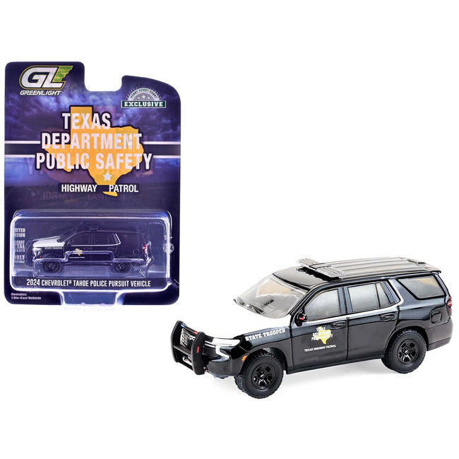 2024 Chevrolet Tahoe Police Pursuit Vehicle "Texas Department of Public Safety Highway Patrol" Black with White Hood "Hobby Exclusive" Series 1/64 Diecast Model Car by Greenlight-Greenlight-ModelCars.com